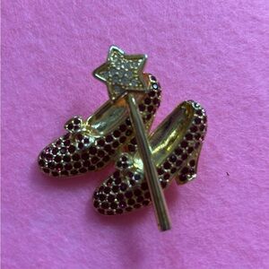 Gold-Tone Pink Crystal High Heel Brooch with Star Wand